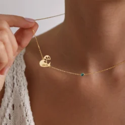 Engraved Name Paw Print Heart Necklace