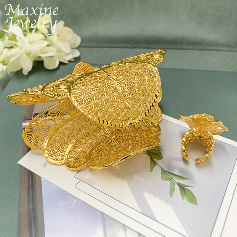 Exaggerated Bracelet Ring Sets Cuff Bangle 18K Gold Plated - Image 4