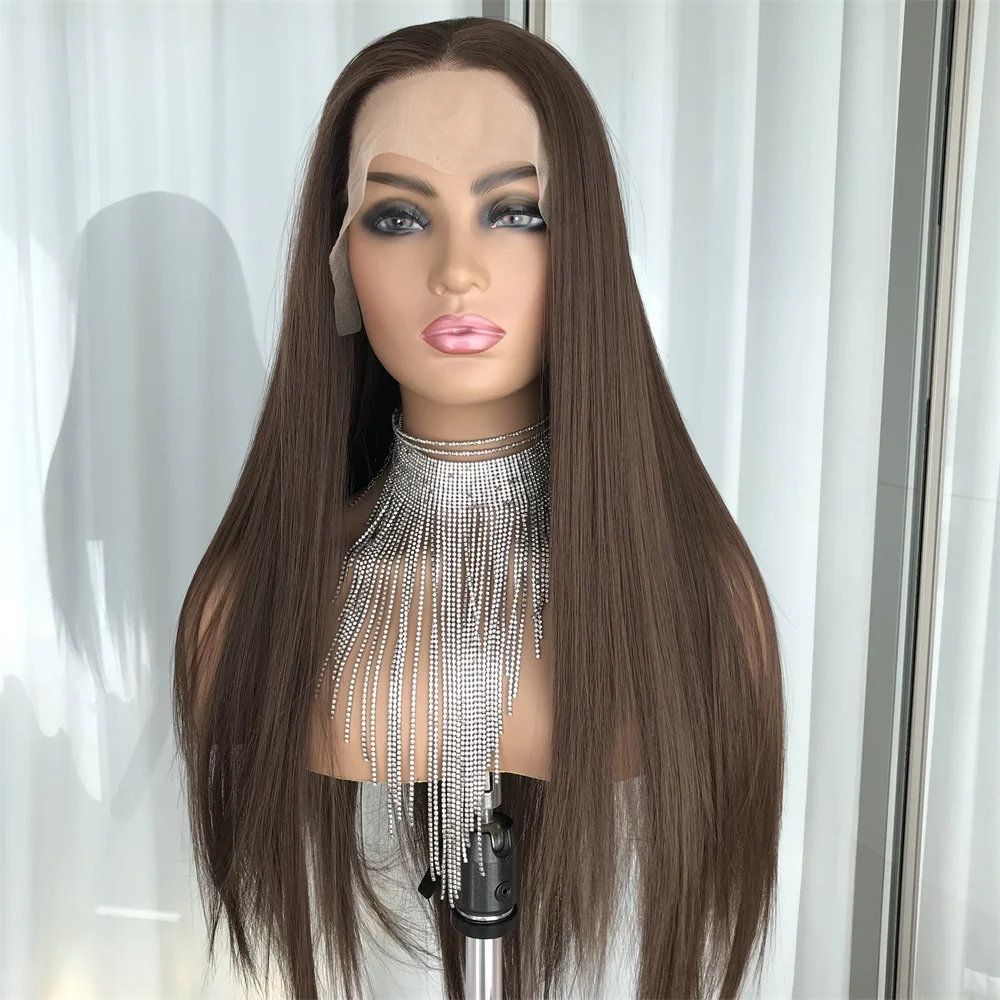 Lace Frontal Long Straight Brown Colored Wigs - Image 4