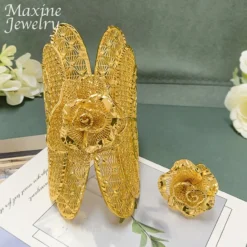 Alternative view of Exaggerated Bracelet Ring Sets Cuff Bangle 18K Gold Plated