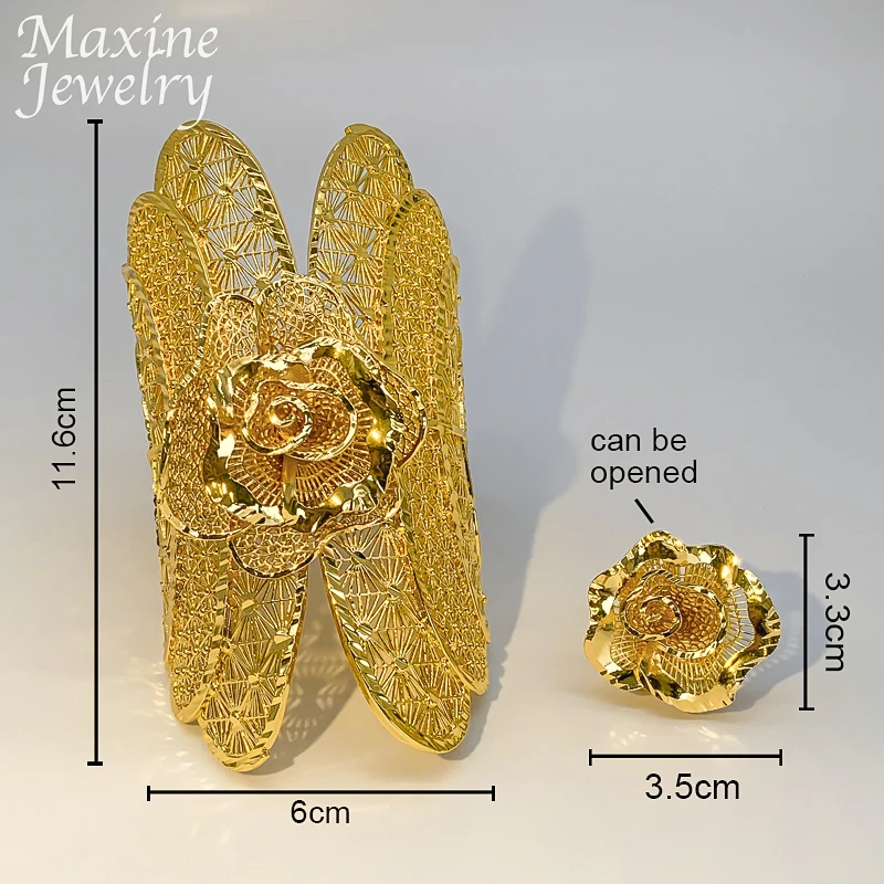 Exaggerated Bracelet Ring Sets Cuff Bangle 18K Gold Plated - Image 6