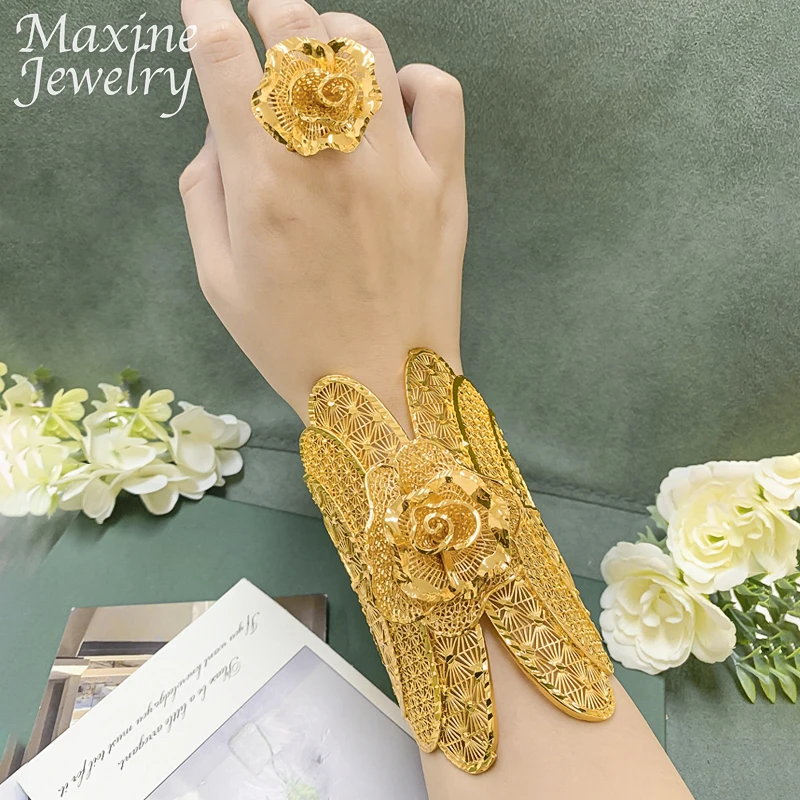 Exaggerated Bracelet Ring Sets Cuff Bangle 18K Gold Plated - Image 5