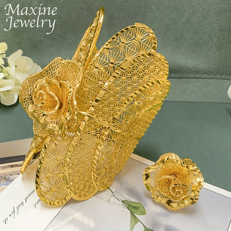 Exaggerated Bracelet Ring Sets Cuff Bangle 18K Gold Plated - Image 3