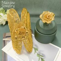 Exaggerated Bracelet Ring Sets Cuff Bangle 18K Gold Plated