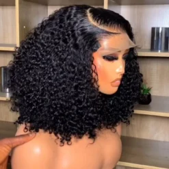 200% Density Curly Short Bob Wig Deep Wave Human Hair Bob Wigs 13x4 Lace Frontal 4x4 Lace Closure Wig Deep Curly Short Bob Wigs