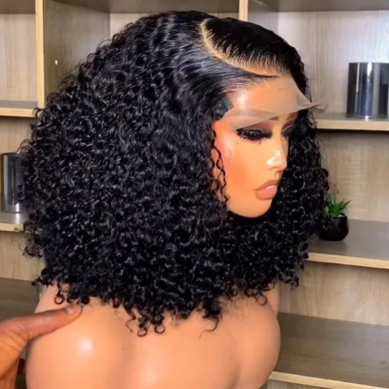 200% Density Curly Short Bob Wig Deep Wave Human Hair Bob Wigs 13x4 Lace Frontal 4x4 Lace Closure Wig Deep Curly Short Bob Wigs