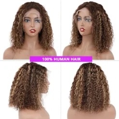 Alternative view of 250% Density Highlight Curly Bob Lace Wig 13x4 Lace Front Human Hair Wigs