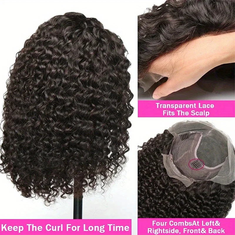 200% Density Curly Short Bob Wig Deep Wave Human Hair Bob Wigs 13x4 Lace Frontal 4x4 Lace Closure Wig Deep Curly Short Bob Wigs - Image 3