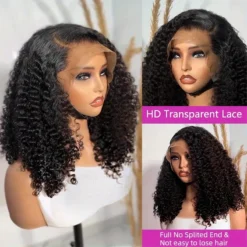Alternative view of 200% Density Curly Short Bob Wig Deep Wave Human Hair Bob Wigs 13x4 Lace Frontal  4x4 Lace Closure Wig Deep Curly Short Bob Wigs