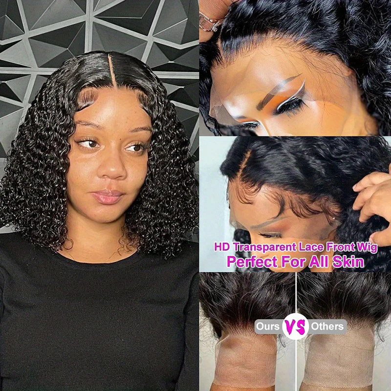 200% Density Curly Short Bob Wig Deep Wave Human Hair Bob Wigs 13x4 Lace Frontal 4x4 Lace Closure Wig Deep Curly Short Bob Wigs - Image 5
