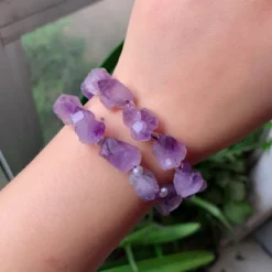 Alternative view of Purple Amethyst Quartz Stretch Bracelet with Natural Crystal Charm