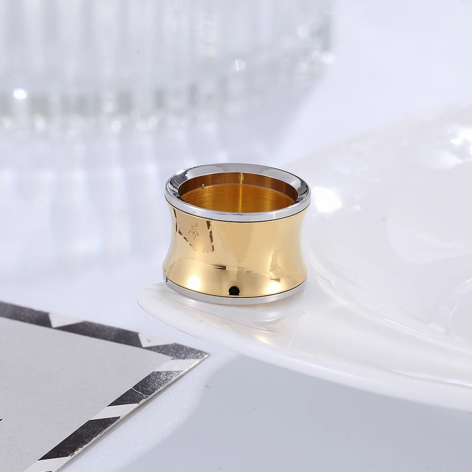 Classic Design Gold Silver Color Smooth Stainless Steel Ring For Men And Women - Image 2
