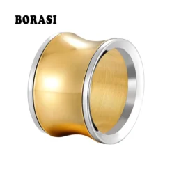 Classic Design Gold Silver Color Smooth Stainless Steel Ring For Men And Women