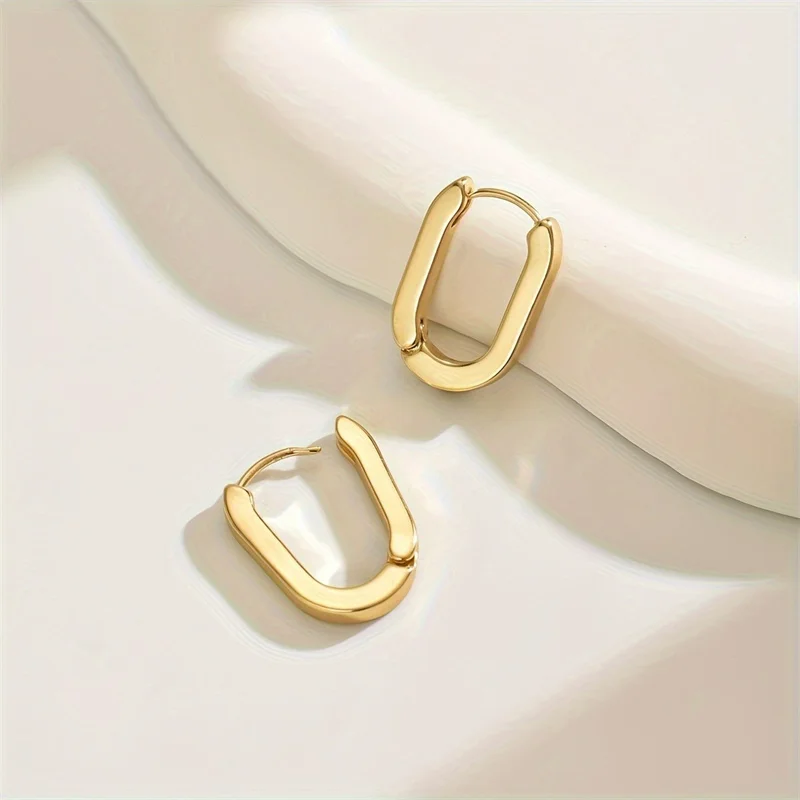New Gold Color Square Hoop Earrings - Image 4