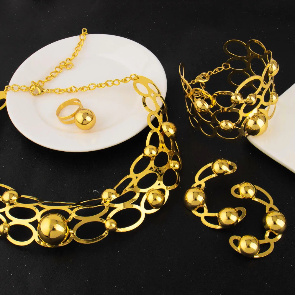 Stunning Indian 24K Gold Jewelry Set – Necklace, Earrings, Bracelet & Ring set - Image 2