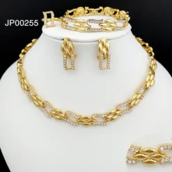 Dubai Gold Color Cuban Necklace & Earrings Jewelry Set for Women