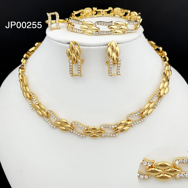 Dubai Gold Color Cuban Necklace & Earrings Jewelry Set for Women