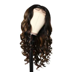 Alternative view of Lace Front Wigs Human Hair  Glueless Brown Mixed Blonde Highlights Loose Wave Long Wig Deep Wave Lace Frontal Wigs For Women Lon