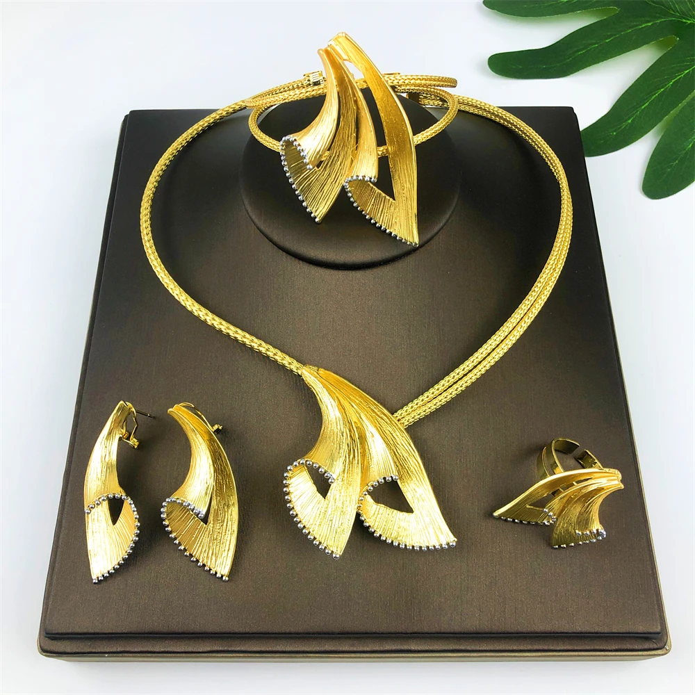 Italian 18K Gold Plated Two-Tone Jewelry Set for Women (4-Piece)