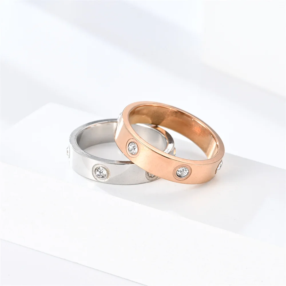 Classic Stainless Steel Zircon Ring with Simple Design for Men's and Women - Image 3