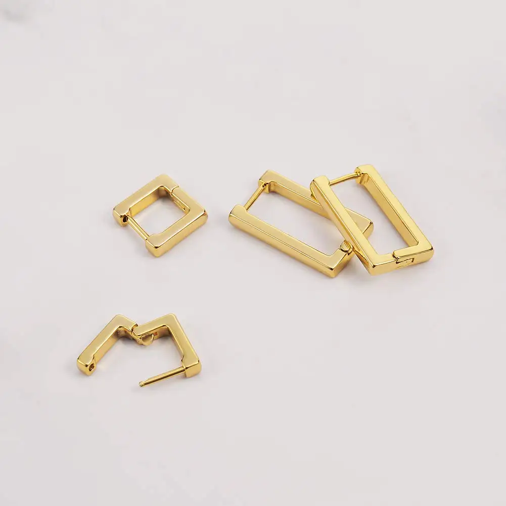 14K Gold Plated Minimalist Geometric Huggie Hoop Earrings for Women - Image 3