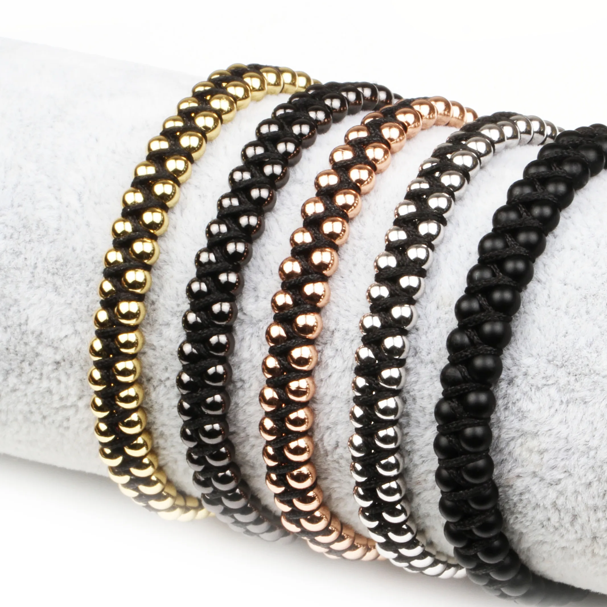 Classic Stainless Steel Men Bracelet 4MM Ball Beaded Stone - Image 2