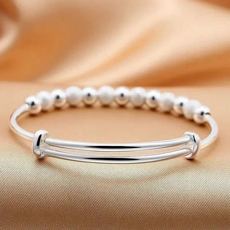 Sterling Silver Charm Bead Bracelet for Women, Adjustable - Image 4