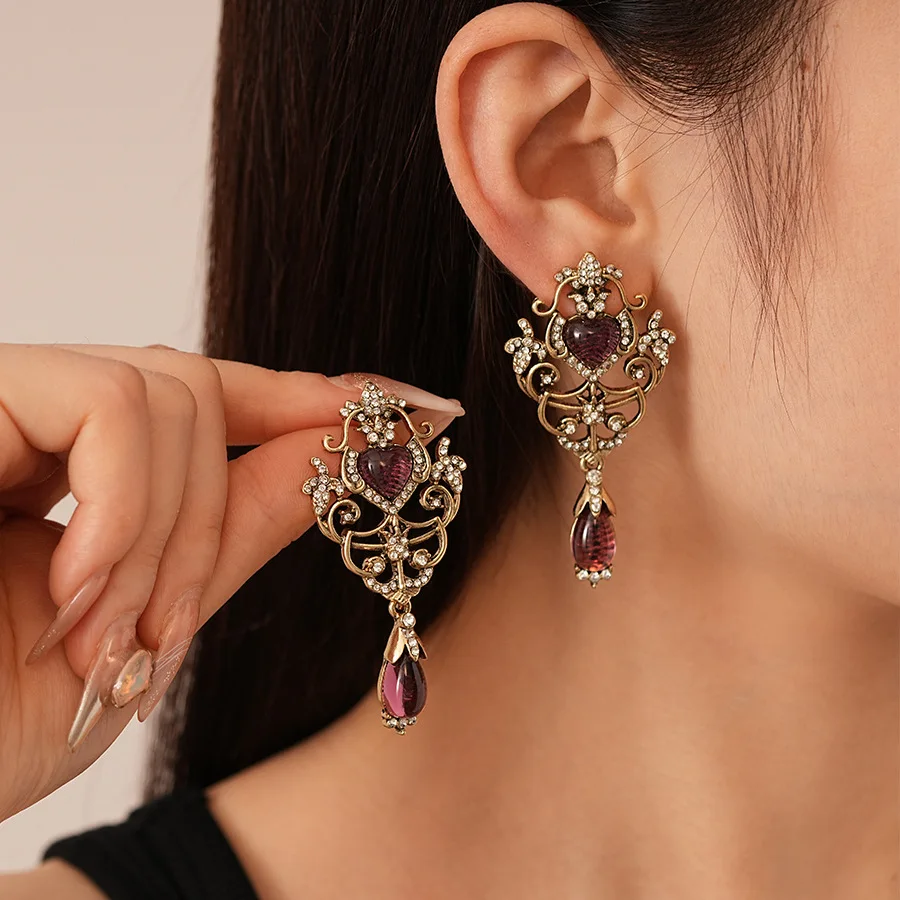 Luxury Retro Palace Style Full Rhinestone Dangle Earrings - Image 2