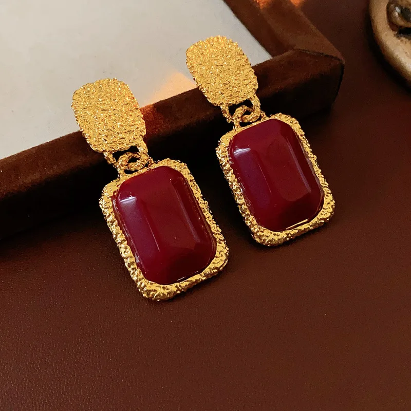Vintage Red Resin Women's Earrings Stud Earrings Luxury large Geometric Oval earrings - Image 9