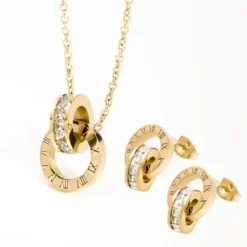 Alternative view of Roman Numeral Crystal Stainless Steel Jewelry Set