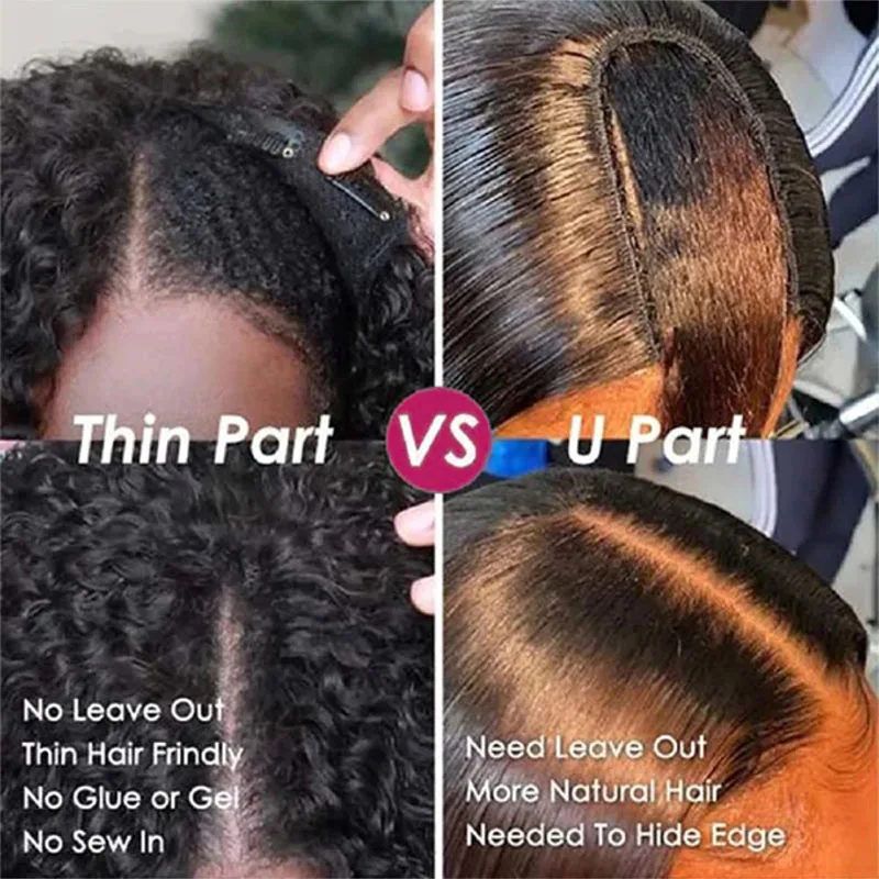 Kinky Curly U V Part Wig Human Hair No Leave Out No Glue Brazilian Deep Curly Wave U Part Human Hair Wig for Women 180% Density - Image 5