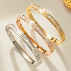 Classic Stainless Steel Rectangular Shell Inlaid Bracelet