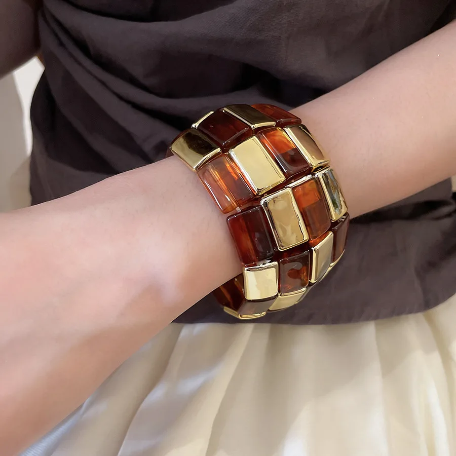 Acrylic Square Splicing Geometric Round Bangles - Image 3
