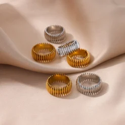 Alternative view of Gothic Stripe Stainless Steel Gold Color Ring