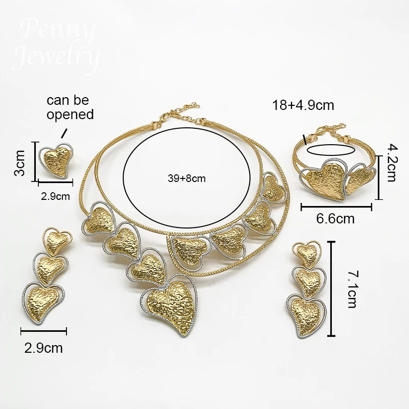 Luxury Heart Shaped Big Choker Gold Plated Jewelry Set - Image 6