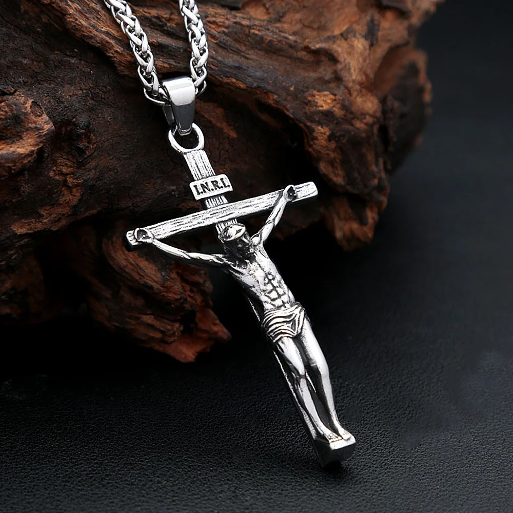 Jesus On The Cross Pendant Necklaces For Men Stainless Steel