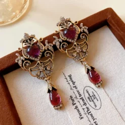 Luxury Retro Palace Style Full Rhinestone Dangle Earrings