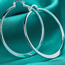 925 Sterling Silver 55mm Smooth Round Hoop Earrings