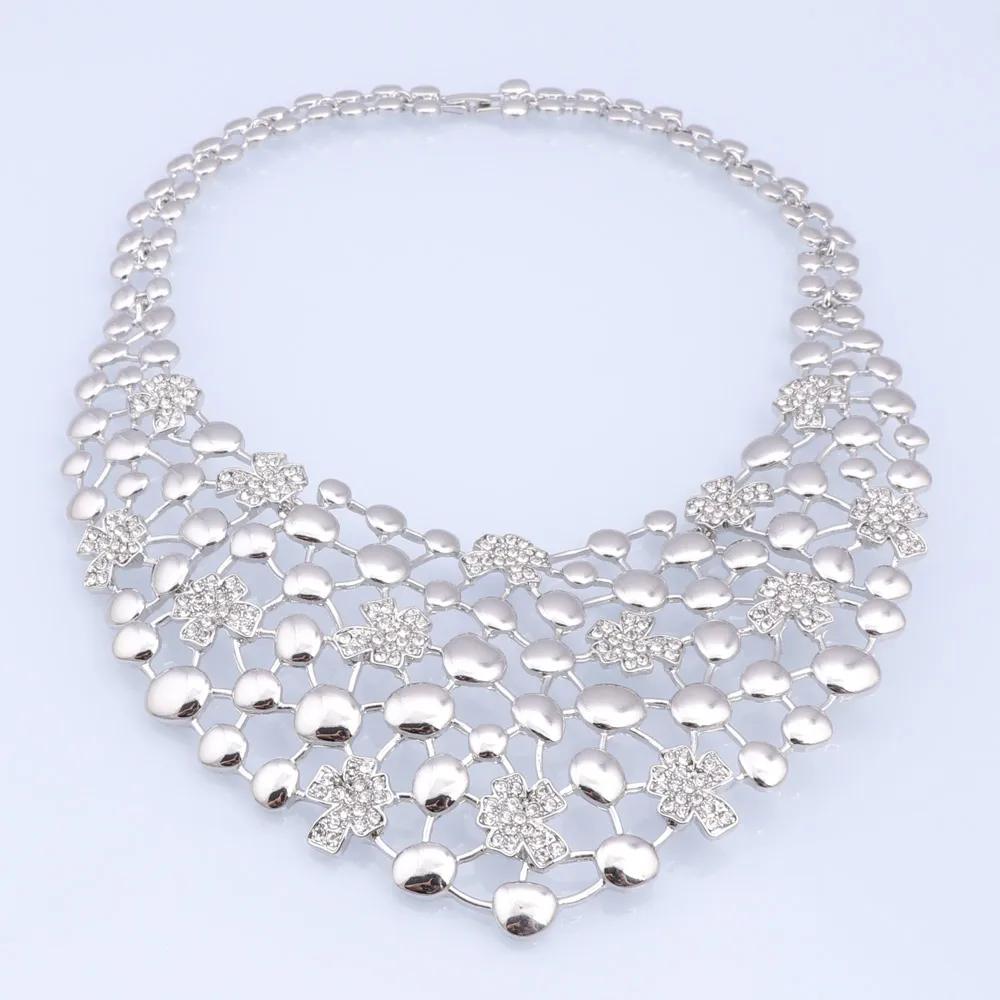 Elegant Dubai Silver-Plated Jewelry Set – Necklace, Bracelet, Earrings & Ring for Women - Image 2