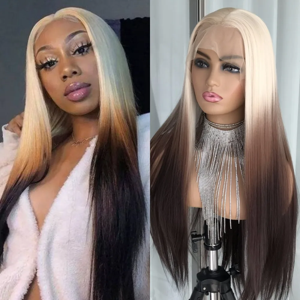 Lace Frontal Long Straight Brown Colored Wigs for Black Women 13x4”Synthetic Lace Front Wigs HD Pre Plucked Natural Looking Wig - Image 10