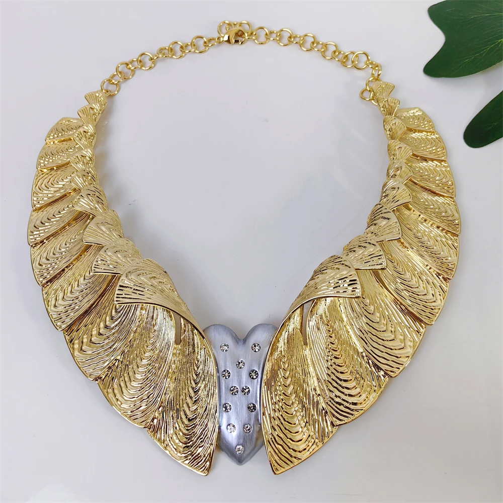 African Gold Color Big Jewelry Set Exaggerated Statement Large Necklace Bracelet - Image 2