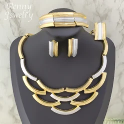 Luxury Big Size Choker Collar Gold Plated Jewelry Set