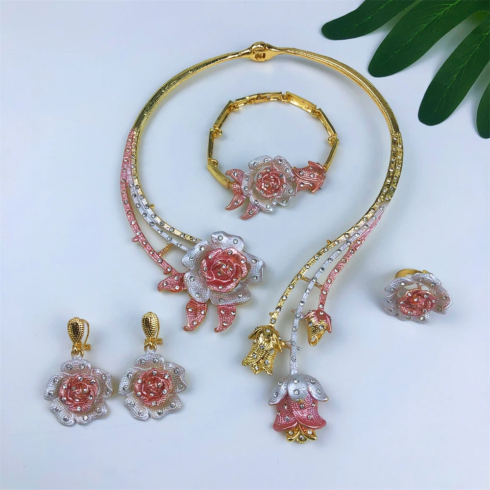 Brazil Gold-Plated Jewelry Set – Necklace, Earrings, Ring & Bracelet for Women, Luxury Dubai Style - Image 6