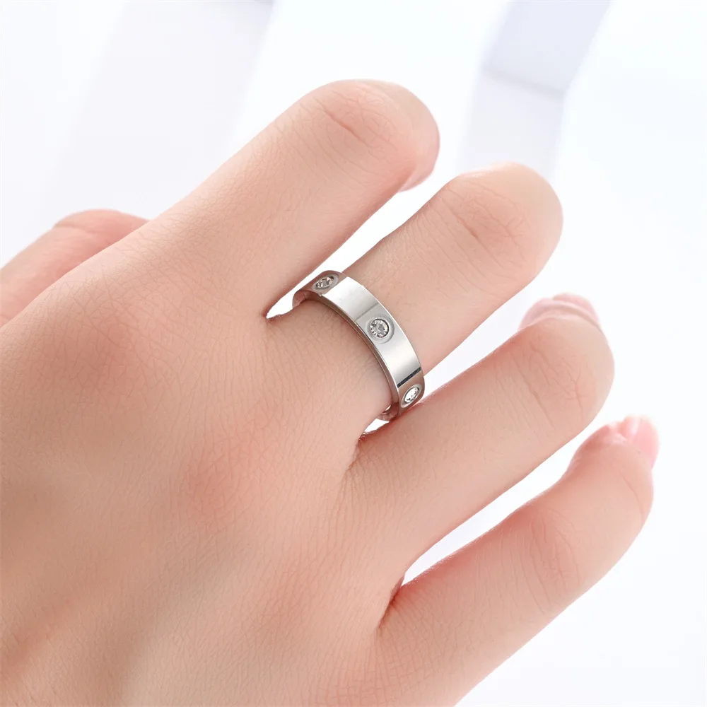Classic Stainless Steel Zircon Ring with Simple Design for Men's and Women - Image 2