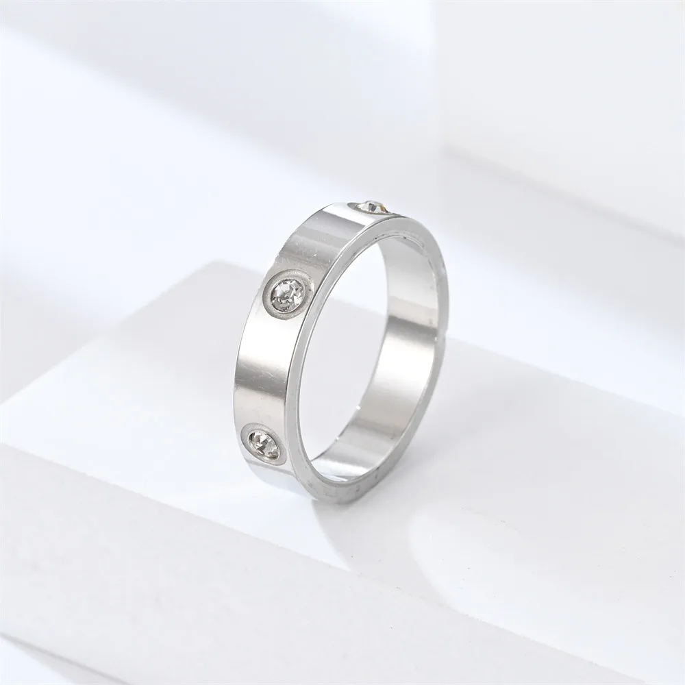 Classic Stainless Steel Zircon Ring with Simple Design for Men's and Women - Image 5