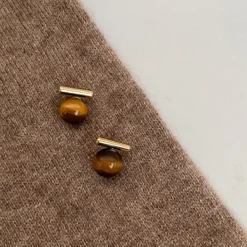 Minimalist Tiger Eye Stone Round Stud Earrings, Gothic Style