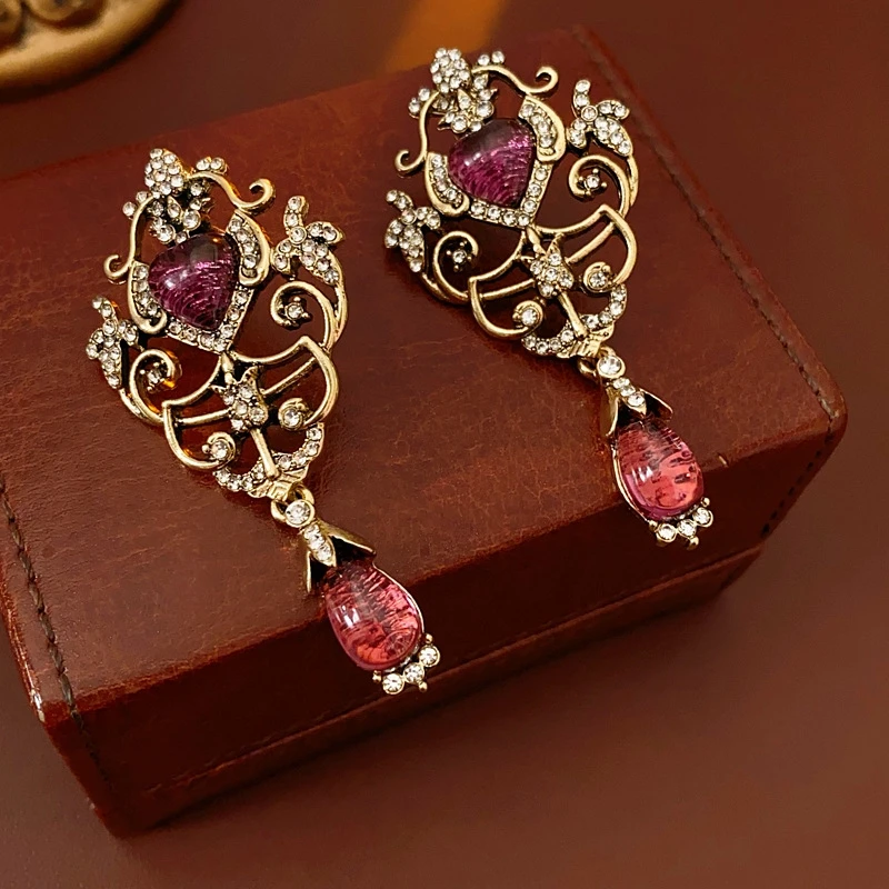 Luxury Retro Palace Style Full Rhinestone Dangle Earrings - Image 4