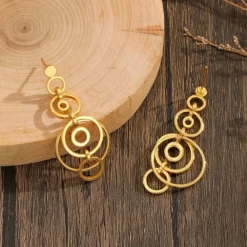 Alternative view of Geometric Gold Hollow Hoop Earrings