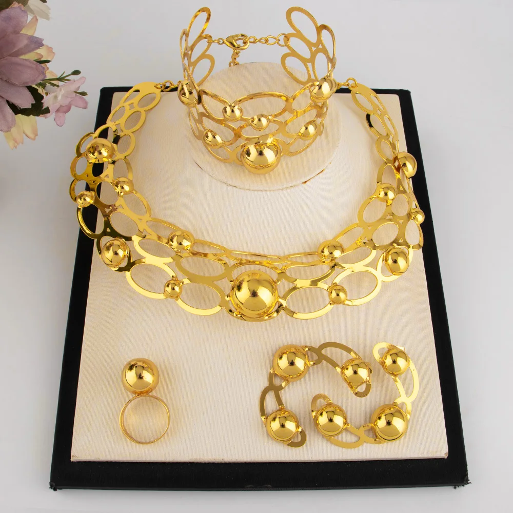 Stunning Indian 24K Gold Jewelry Set – Necklace, Earrings, Bracelet & Ring set - Image 3