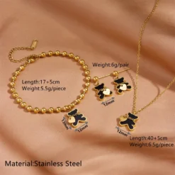3-Piece Bear Charm Stainless Steel Jewelry Set